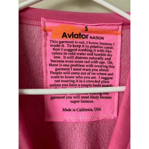 AVIATOR NATION Smiley Hot Pink Crewneck Sweatshirt Stripes S - Picture 2 of 6